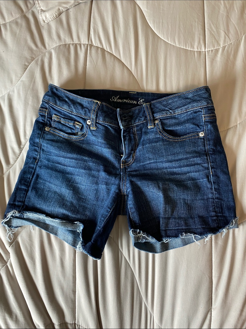 American Eagle Outfitters Stretch Frayed Hem Denim Shorts